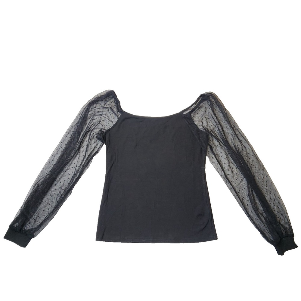 dorose womens black rubbed long balloon sleeve lace ribbed shirt top size medium